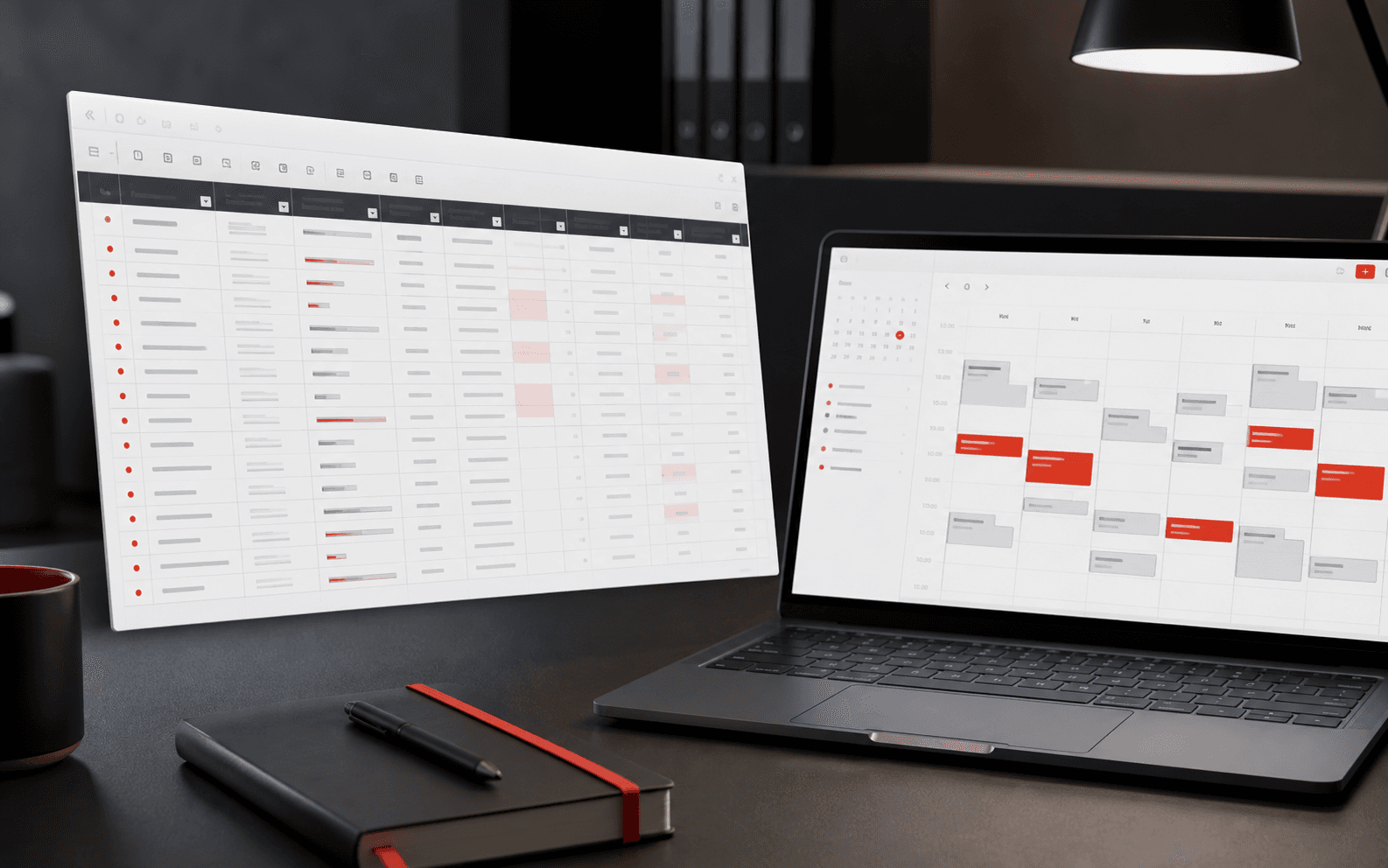 Professional spreadsheet displayed alongside a scheduling interface